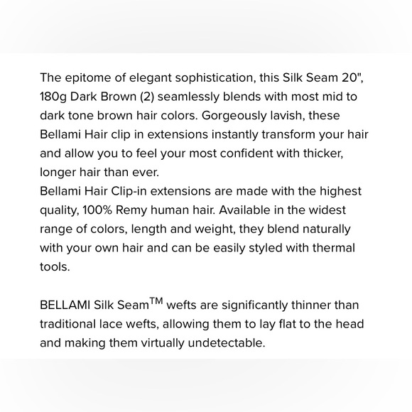 BELLAMI SILK SEAM 180G 20" DARK BROWN (2) HAIR EXTENSIONS - Picture 2 of 4